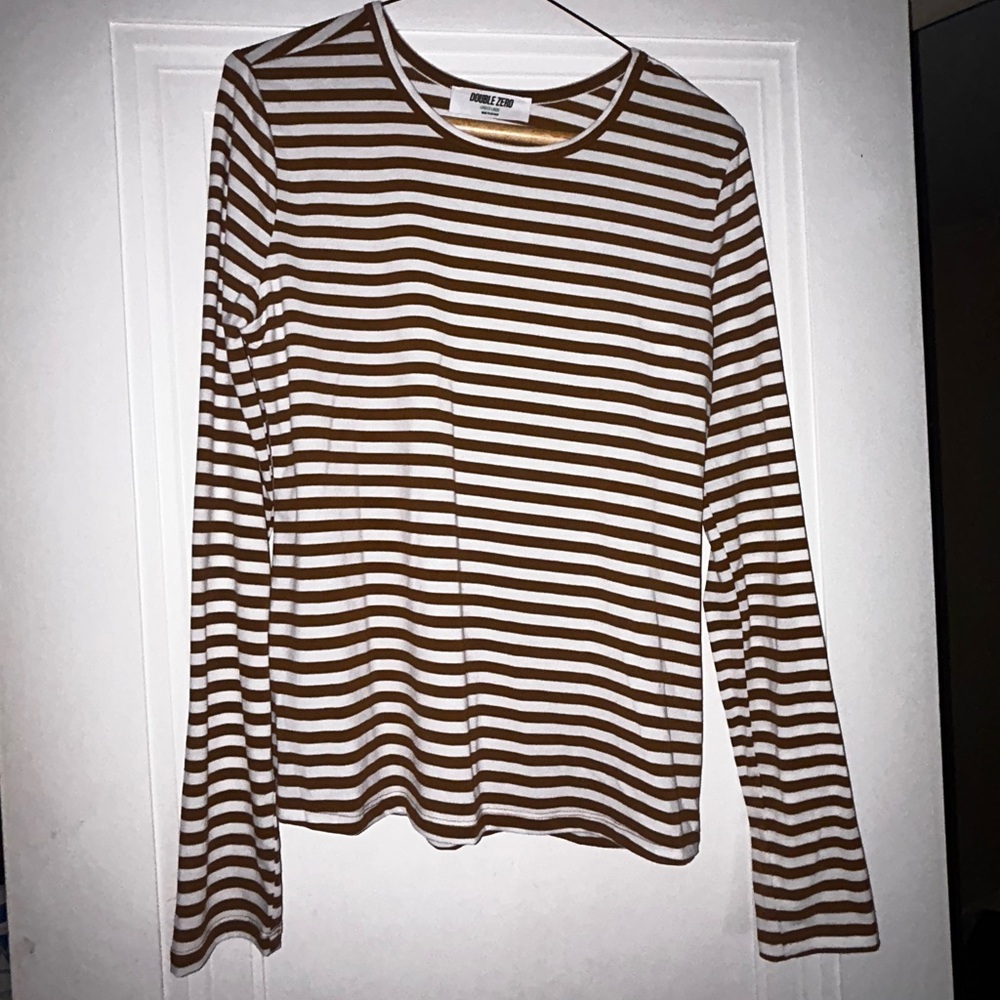 Forever 21 Brown and White Striped Long Sleeve Top